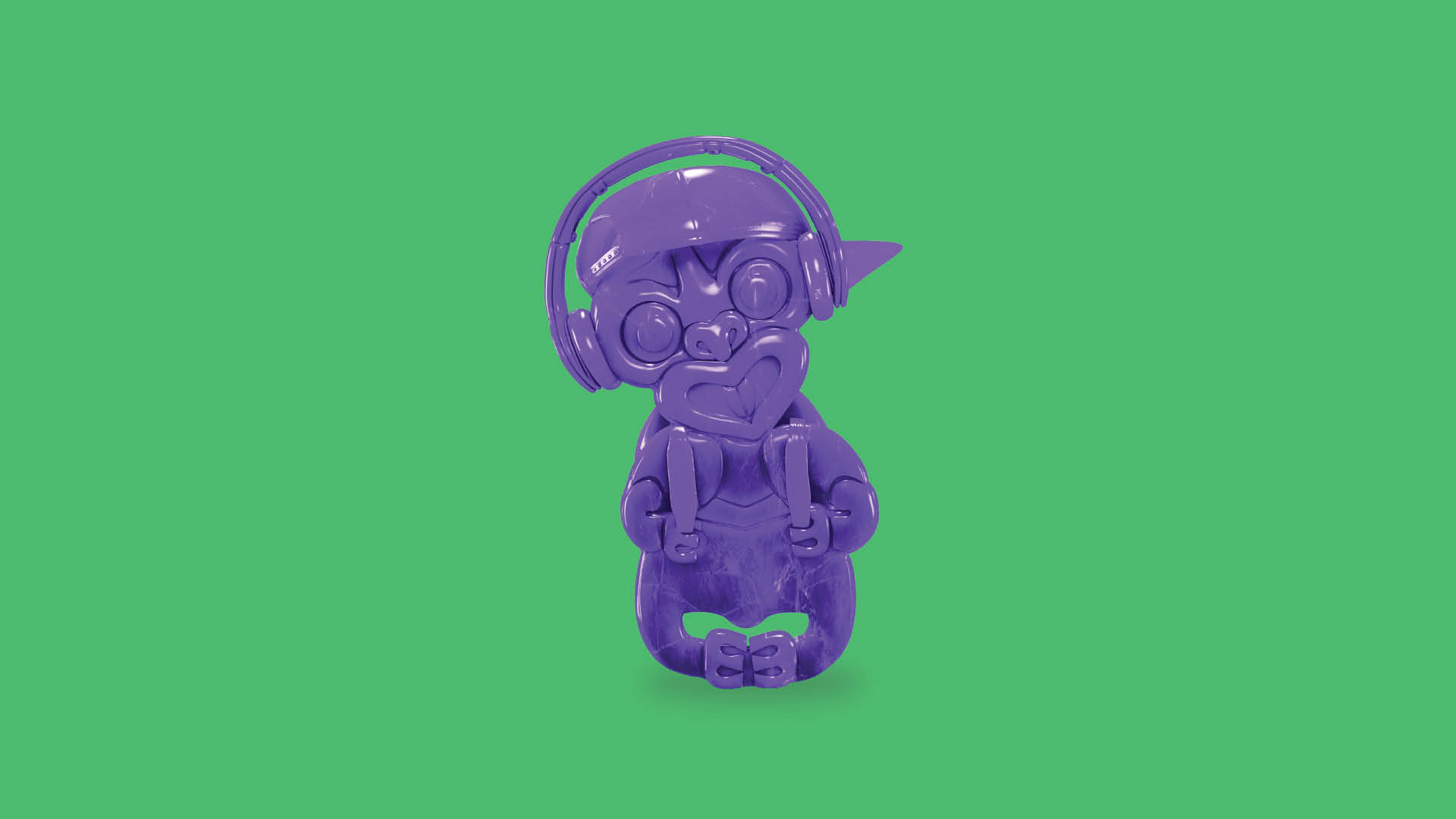 Te Wānanga o Aotearoa_He Aranga Taiohi - Matatahi Mātāora Youth Services. Visually represented by a purple hei tiki wearing a backpack, basketball cap and headphones.